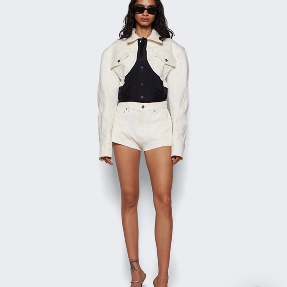 NEW Mugler Bi Material Spiral  DAIRY DENIM SHORTS - Picture 2 of 11